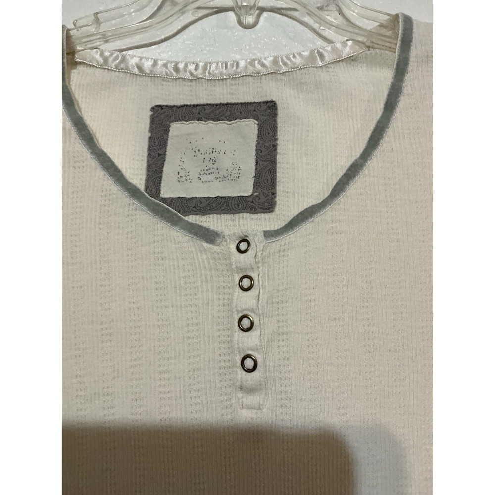 Henley Top Lace Ribbon Ivory Pointelle Ribbed Button Large Women's - Picture 4 of 8